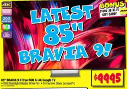 JB Hi-Fi 85" BRAVIA 9 II True RGB AI 4K Google TV offer