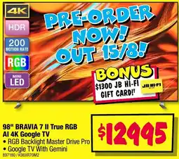 JB Hi-Fi 98" BRAVIA 7 II True RGB AI 4K Google TV offer