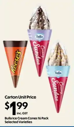 Campbells Wholesale Bulla Ice Cream Cones Selected Varieties offer