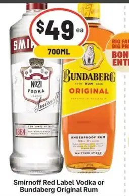 IGA Liquor Smirnoff Red Label Vodka or Bundaberg Original Rum offer
