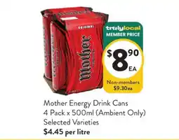 Foodworks Mother Energy Drink Cans offer