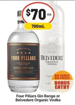 IGA Liquor Four Pillars Gin Range or Belvedere Organic Vodka offer