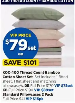 Spotlight KOO 400 Thread Count Bamboo Cotton Sheet Set offer