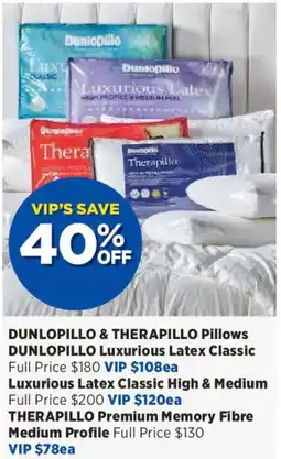 Spotlight Dunlopillo & Therapillo Pillows offer
