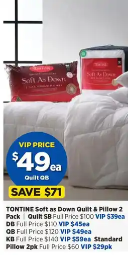 Spotlight TONTINE Soft as Down Quilt & Pillow 2 Pack / Quilt QB offer