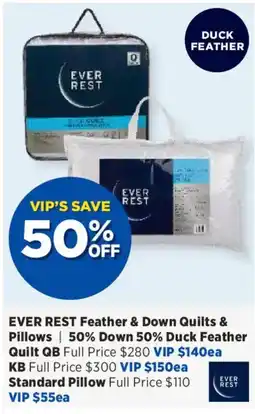 Spotlight Ever Rest Feather & Down Quilts & Pillows offer