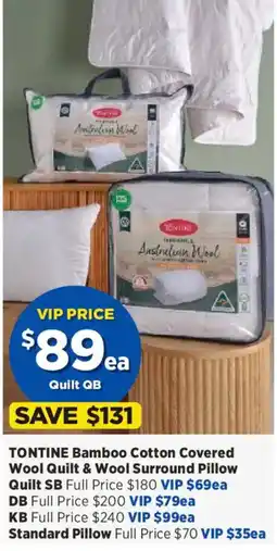 Spotlight TONTINE Bamboo Cotton Covered Wool Quilt & Wool Surround Pillow offer