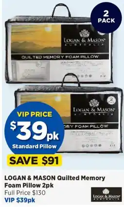 Spotlight Logan & Mason Quilted Memory Foam Pillow offer