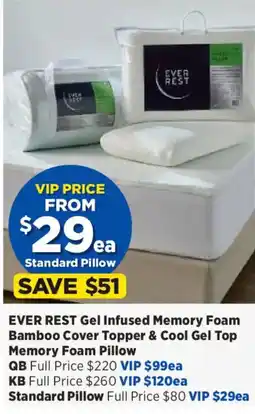 Spotlight Ever Rest Gel Infused Memory Foam Bamboo Cover Topper & Cool Gel Top Memory Foam Pillow offer