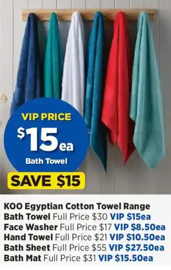 Spotlight KOO Egyptian Cotton Towel Range Bath Towel offer