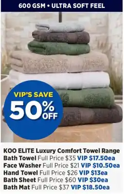 Spotlight KOO ELITE Luxury Comfort Towel Range offer