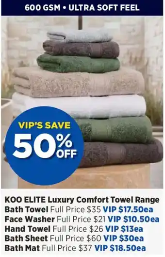 Spotlight KOO ELITE Luxury Comfort Towel Range offer