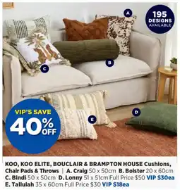 Spotlight KOO, KOO ELITE, BOUCLAIR & BRAMPTON HOUSE Cushions, Chair Pads & Throws offer