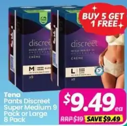 Your Discount Chemist Tena Pants Discreet Super Medium 9 Pack or Large 8 Pack offer