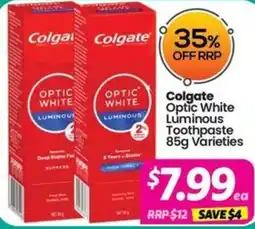 Your Discount Chemist Colgate Optic White Luminous Toothpaste Varieties offer