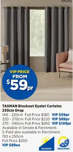Spotlight TASMAN Blockout Eyelet Curtains offer