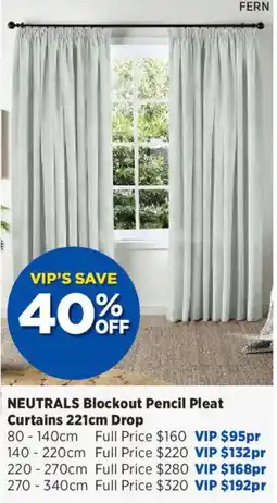Spotlight NEUTRALS Blockout Pencil Pleat Curtains 221cm Drop offer