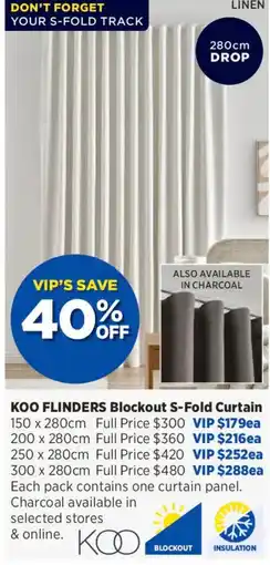 Spotlight Koo Flinders Blockout S-Fold Curtain offer