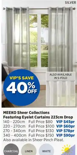 Spotlight MeeKO Sheer Collections Featuring Eyelet Curtains 223cm Drop offer