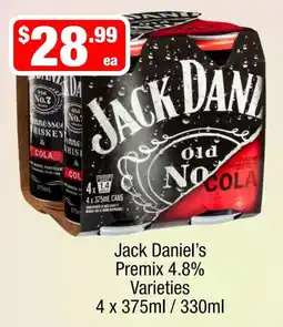 Liquor Stax Jack Daniel's Premix 4.8% Varieties offer