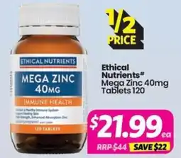 Your Discount Chemist Ethical Nutrients Mega Zinc 40mg offer