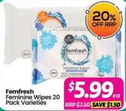 Your Discount Chemist Femfresh Feminine Wipes 20 Pack Varieties offer
