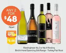 Foodland Rieslingfreak No.3 or No.4 Riesling Bird In Hand Sparkling Still Range - Turkey Flat Rosé offer