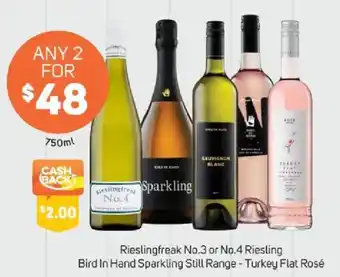 Rieslingfreak No.3 or No.4 Riesling Bird In Hand Sparkling Still Range - Turkey Flat Rosé