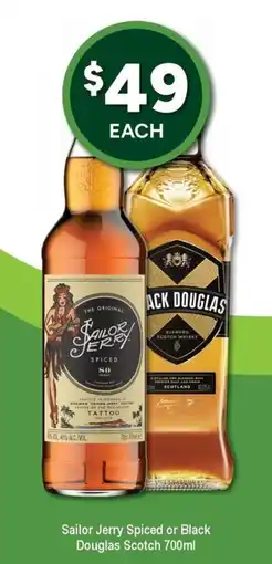 Bottler Sailor Jerry Spiced or Black Douglas Scotch offer