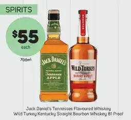 Foodland Jack Daniel's Tennessee Flavoured Whiskey Wild Turkey Kentucky Straight Bourbon Whiskey 81 Proof offer