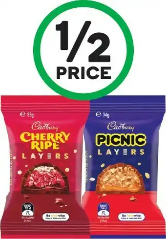 Woolworths Cadbury Layers Bars 34-35g or Bars 30-60g offer