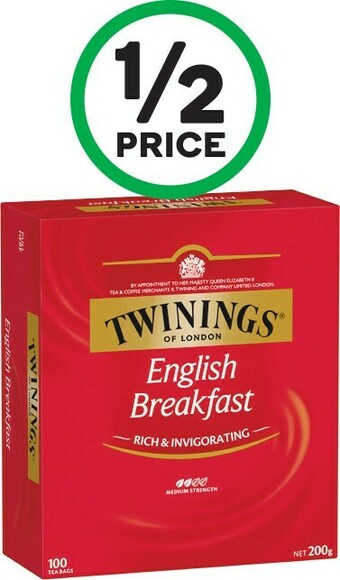 Woolworths Twinings Tea Bags Pk 80-100 – Excludes Camomile, Chai, Peppermint, and Lemon & Ginger Pk 80 offer