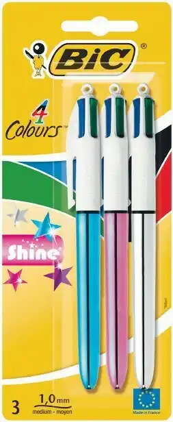 Woolworths BIC 4 Colours Pen Shine Pk 3 offer