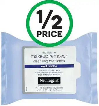 Woolworths Neutrogena Makeup Removal Facial Wipes or Night Calming Facial Wipes Pk 25 offer