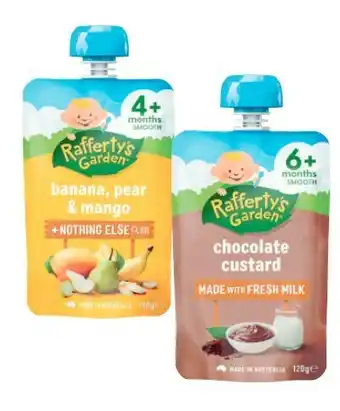 Coles Rafferty’s Garden 4 Month, 6 Month or 8 Month Baby Food Pouches 120g offer