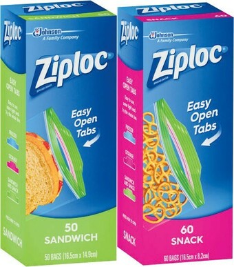 Coles Ziploc Sandwich Bag 50 Pack or Snack Bag 60 Pack offer