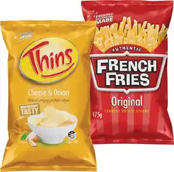 IGA Thins Chips 150‑175g or French Fries 175g Selected Varieties offer