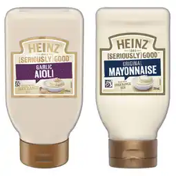 IGA Heinz Seriously Good Aioli or Mayonnaise 295mL Selected Varieties offer