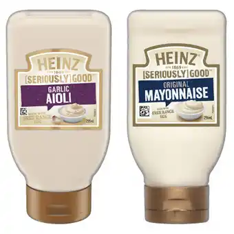IGA Heinz Seriously Good Aioli or Mayonnaise 295mL Selected Varieties offer