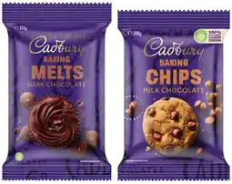 IGA Cadbury Baking Chocolate Chips 200g, Melts 225g or Block 180g Selected Varieties offer
