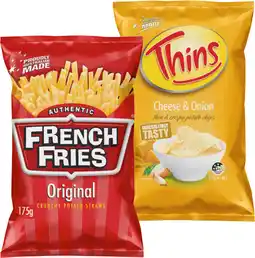 IGA French Fries 175g or Thins Chips 150‑175g Selected Varieties offer