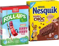 IGA Nestlé Nesquik Bars, Uncle Tobys Roll‑Ups or Muesli Bars 5‑6 Pack Selected Varieties offer