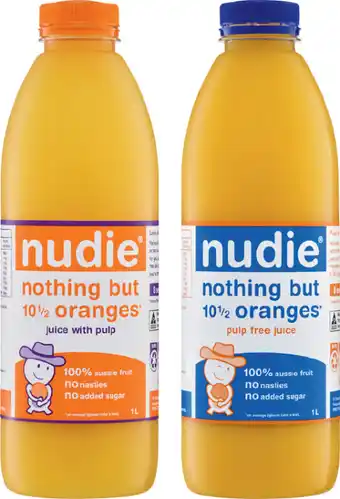 IGA Nudie Orange Juice With Pulp or Pulp Free 1 Litre offer