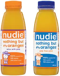 IGA Nudie Orange Juice With Pulp or Pulp Free 400mL offer