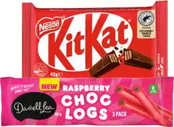 IGA Darrell Lea Choc Logs 3 Pack, Nestlé Medium Bars 35‑50g or Smarties 50g Selected Varieties offer