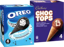 IGA Cadbury Choc Tops or Oreo Cookie Top Ice Cream Cones 4 Pack offer