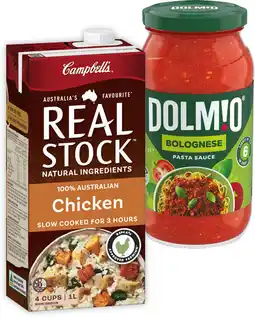 IGA Dolmio Pasta Sauce 490-500g or Campbell’s Real Stock 1 Litre Selected Varieties offer