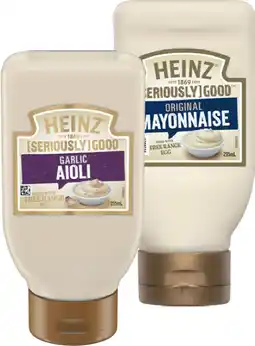 IGA Heinz Seriously Good Aioli or Mayonnaise 295mL Selected Varieties offer