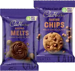 IGA Cadbury Baking Chocolate Chips 200g, Melts 225g or Block 180g Selected Varieties offer