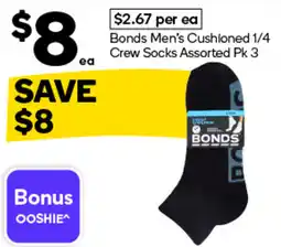 Woolworths Bonds Men's Cushioned 1/4 Crew Socks Assorted offer